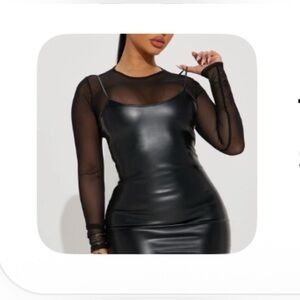 Cider Black Faux Leather 2pc Mini Dress Set